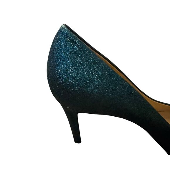 J CREW Teal Black Glitter Sparkles Captoe Heel Size 10 Pump Holiday Shoe - Picture 13 of 13